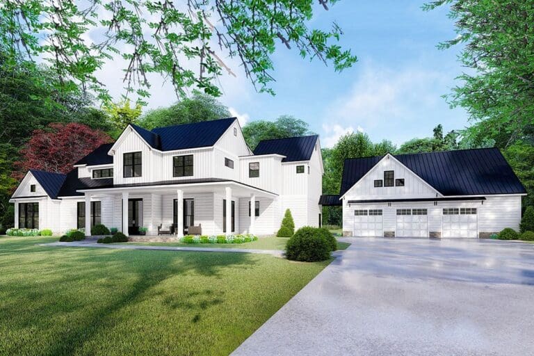 4-Bedroom 2-Story Farmhouse with Detached 3-Car Garage (Floor Plan)