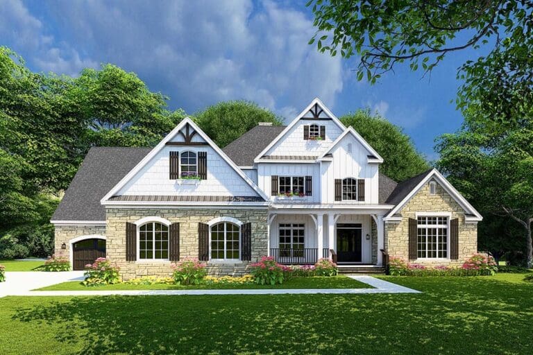 Dual-Story 5-Bedroom Transitional House with Dual-Master Suites and Kitchens (Floor Plan)