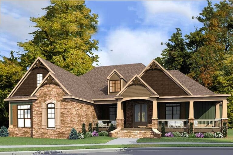 3-Bedroom 1-Story Modern Farmhouse With Bonus Room and Expansive Porches (Floor Plan)