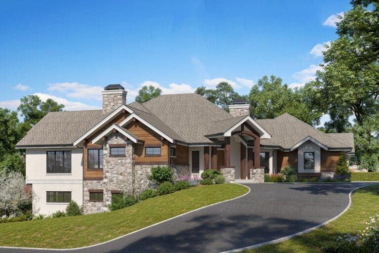 4-Bedroom 1-Story Country Craftsman With Walkout Basement & Expansive 3-Car Side Garage (Floor Plan)