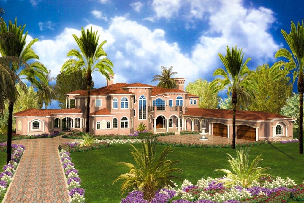 7-Bedroom 2-Story Mediterranean House with 4-Car Garage (Floor Plan)