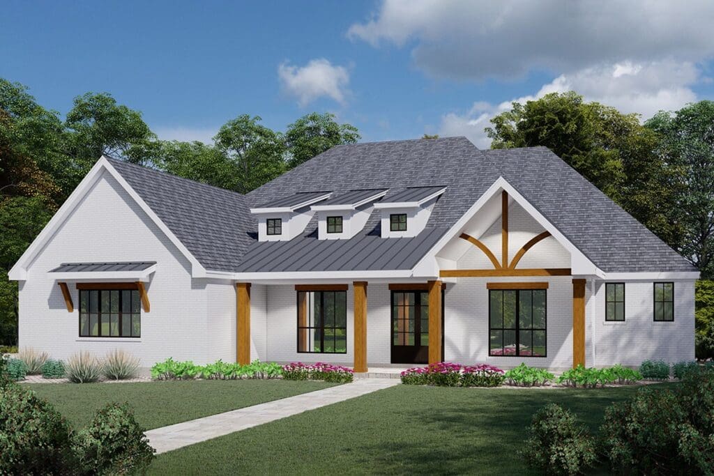 4-Bedroom 1-Story Modern Farmhouse With Expansive Rear Porch (Floor Plan)