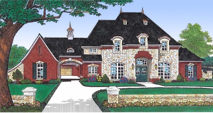 4-Bedroom 2-Story French Country Home with Private Parking Courtyard (Floor Plan)