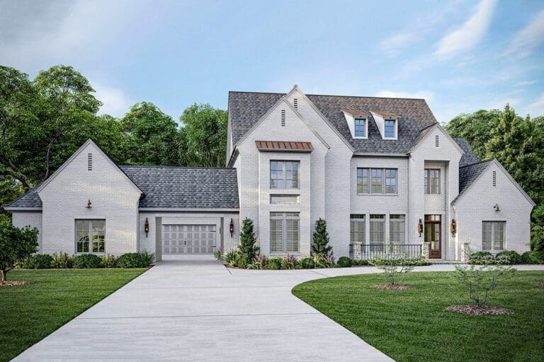 Two-Story 5-Bedroom Transitional House with Porte Cochere (Floor Plan)