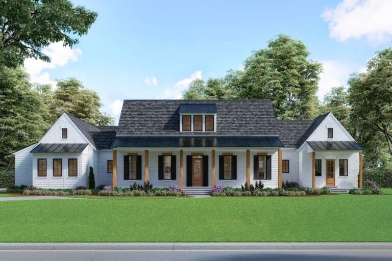 4-Bedroom 1-Story Modern Farmhouse With Expansive Porches and Side-Entry 3-Car Garage (Floor Plan)