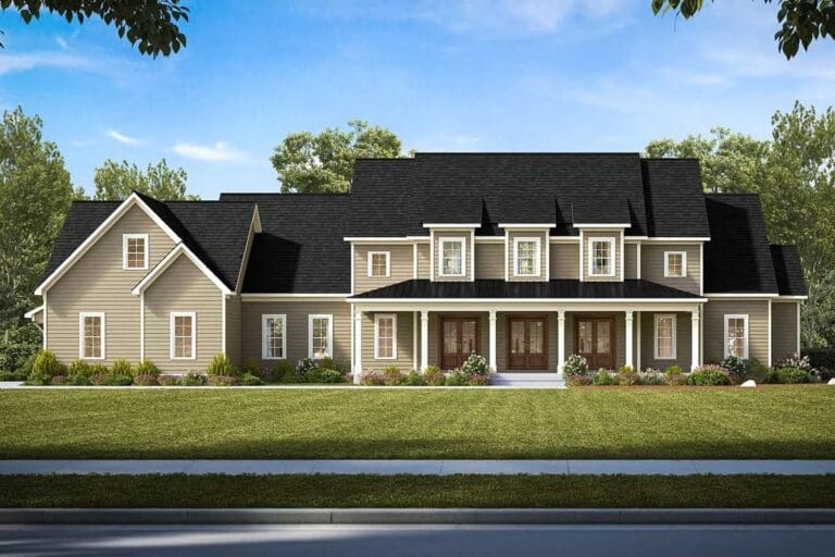 4-Bedroom Dual-Story Country Craftsman House with Home Office (Floor Plan)