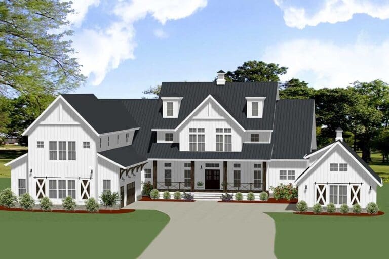 5-Bedroom 2-Story Modern Farmhouse with Detached Workshop (Floor Plan)