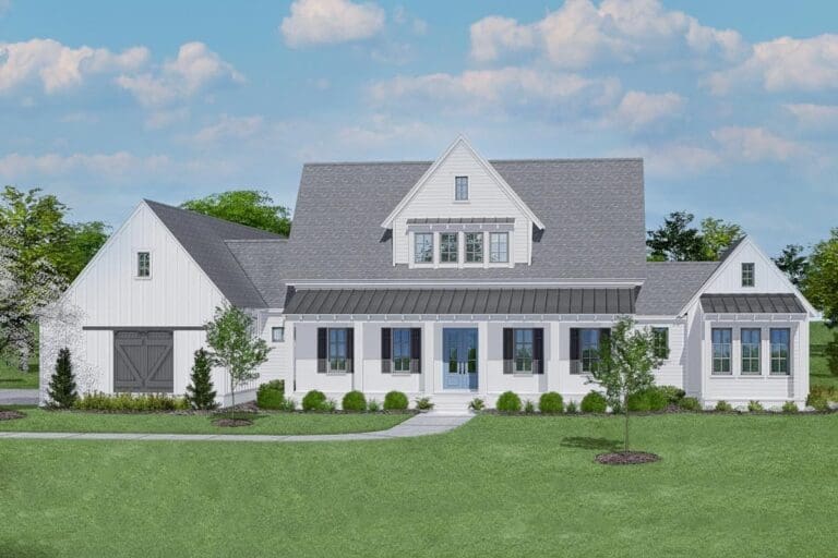 4-Bedroom Two-Story Modern Farmhouse with Front and Back Covered Porches (Floor Plan)