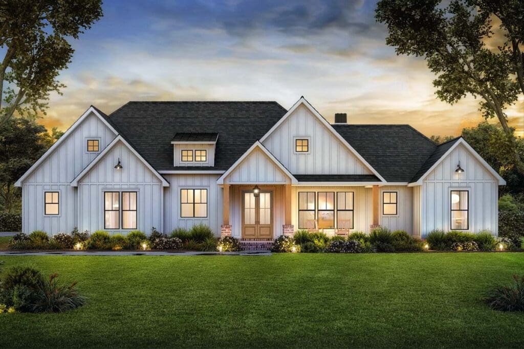 4-Bedroom One-Story Country Craftsman House with Outdoor Kitchen (Floor Plan)