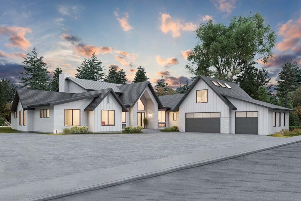 6-Bedroom One-Story Contemporary House with In-Law Apartment Above Garage (Floor Plan)