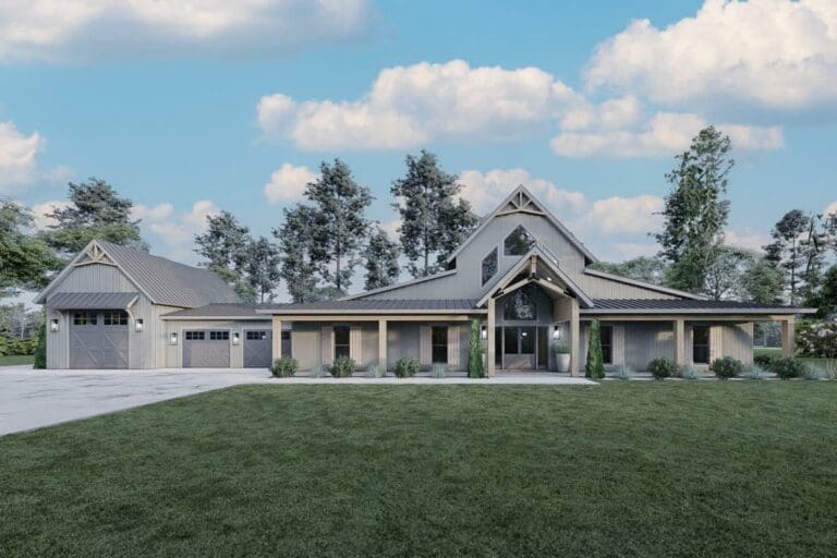 5-Bedroom Single-Story Luxury Farmhouse With 4-Car RV Garage and Outdoor Living (Floor Plan)