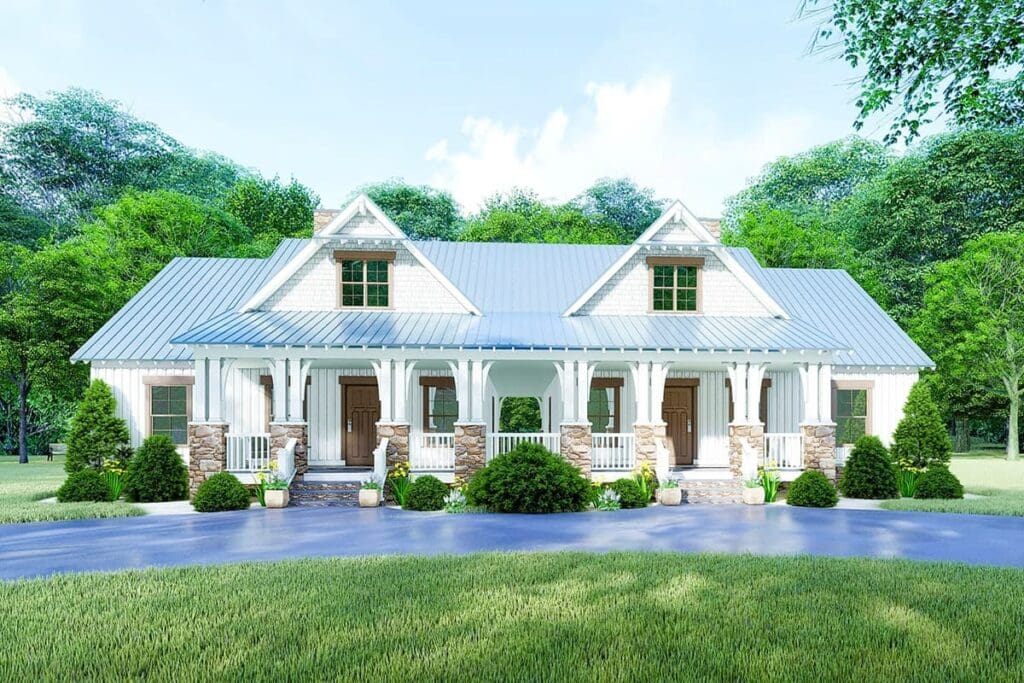 8-Bedroom 2-Story Modern Farmhouse With Expansive Porches (Floor Plan)