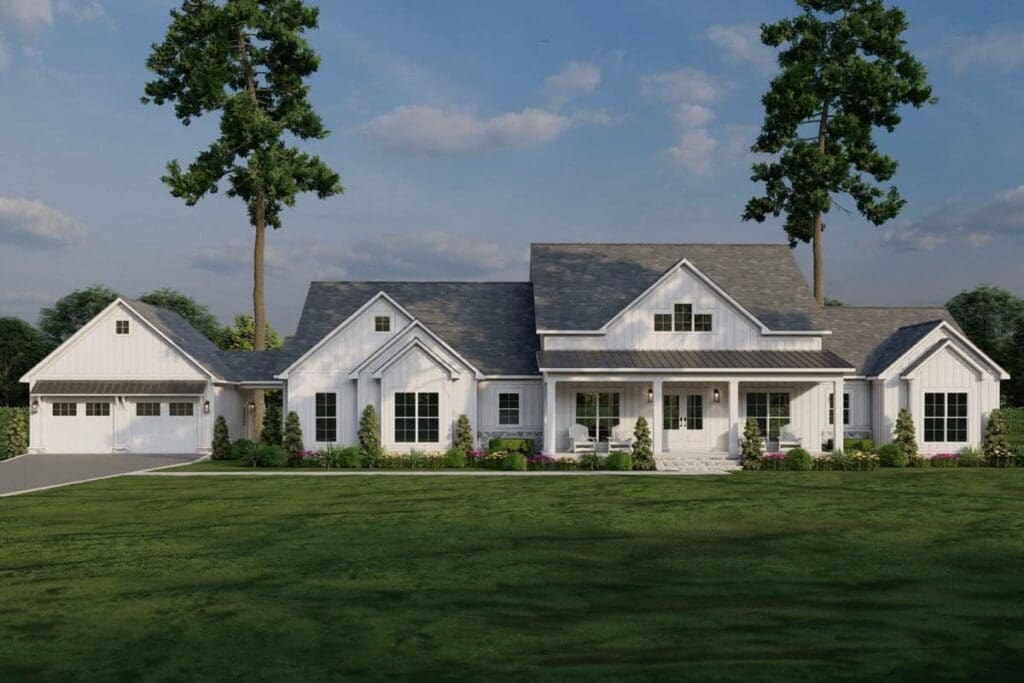 4-Bedroom 1-Story Modern Farmhouse with Breezeway-Attached Garage (Floor Plan)