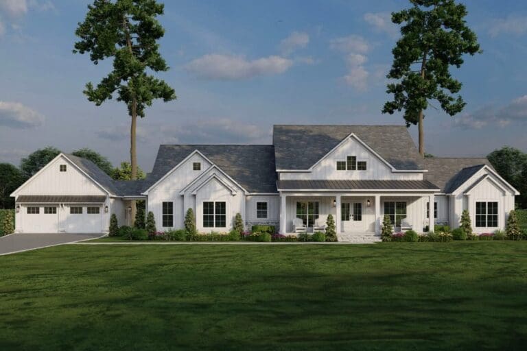 4-Bedroom 1-Story Modern Farmhouse with Breezeway-Attached Garage (Floor Plan)
