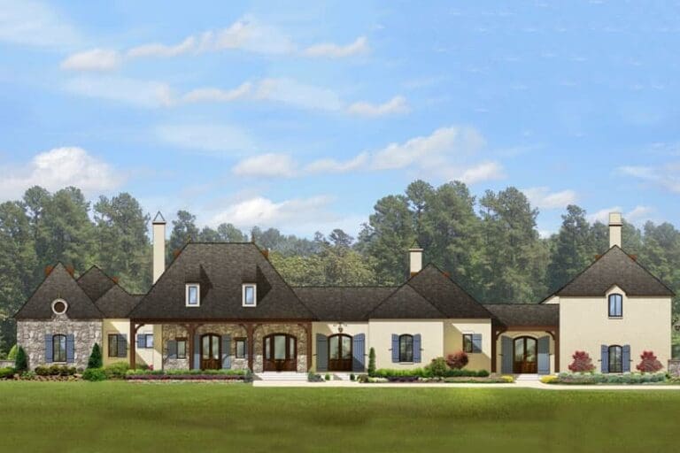 5-Bedroom 2-Story French Normandy House with Theater Room (Floor Plan)
