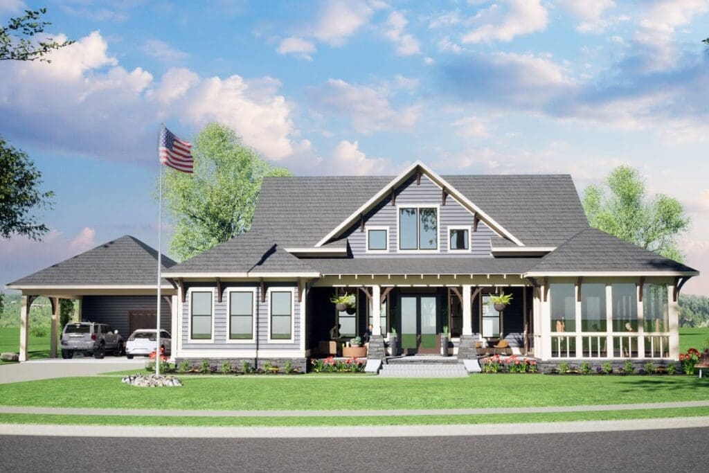 4-Bedroom 1-Story Traditional Country House with Carport (Floor Plan)