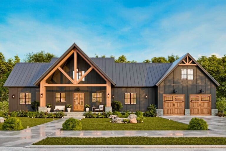 4-Bedroom 2-Story Modern Farmhouse with Bonus Room and Spacious Porches (Floor Plan)