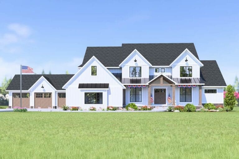 Dual-Story 5-Bedroom Modern Farmhouse with Optional Lower Level (Floor Plan)