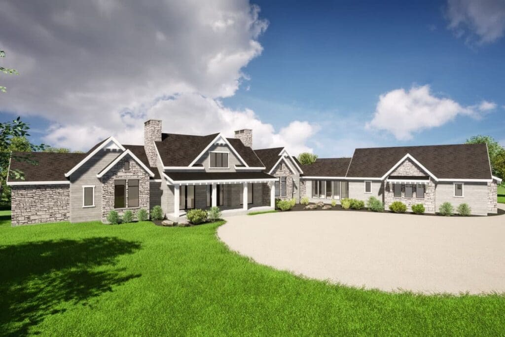 4-Bedroom 1-Story Mountain Craftsman House with Angled and Breezeway Attached Garages (Floor Plan)