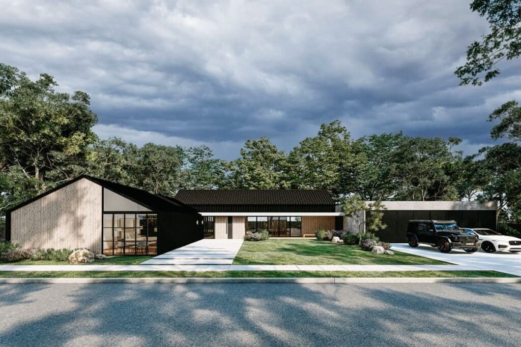 1-Story 5-Bedroom Modern Ranch Home with 2-Master Suites (Floor Plan)