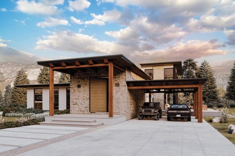 1-Story 5-Bedroom Mid-Century Modern House with 2-Story Play Room (Floor Plan)