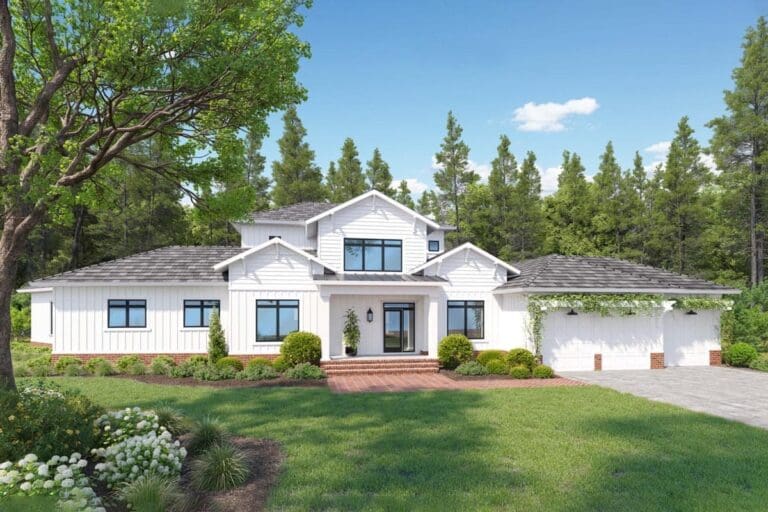 5-Bedroom 2-Story Modern Farmhouse with Expansive Outdoor Living and Side Garage (Floor Plan)