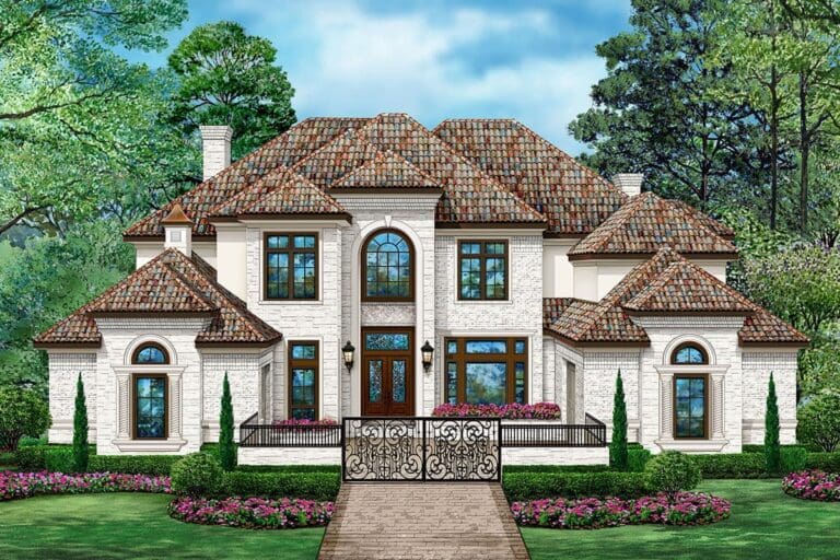 5-Bedroom 2-Story Traditional Home with Front Motor Court (Floor Plan)