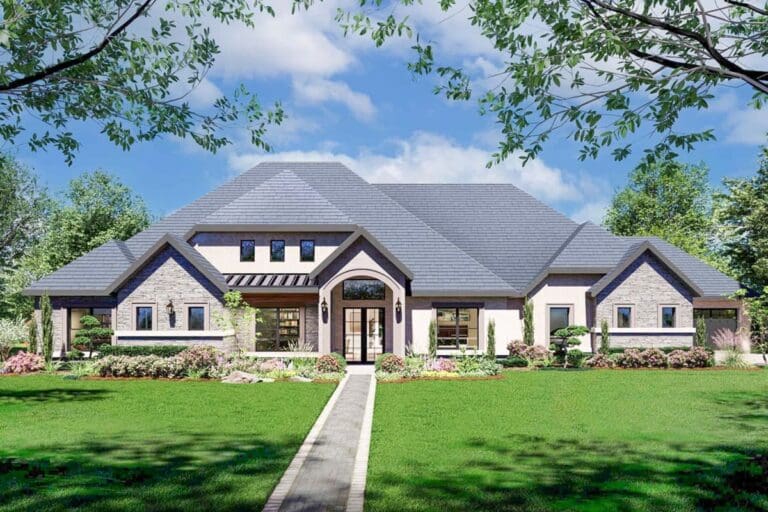 4-Bedroom 1-Story Modern Acadian House with Outdoor Living (Floor Plan)