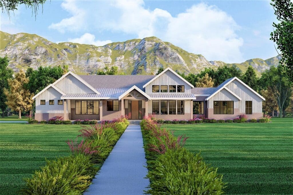 4-Bedroom One-Story Modern Farmhouse with Optionally Finished Lower Level (Floor Plan)