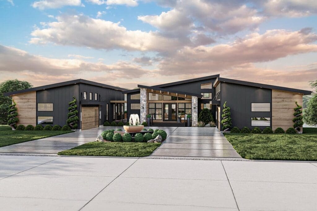 2-Bedroom Single-Story Luxury Modern Farmhouse with 4-Car Courtyard Entry (Floor Plan)