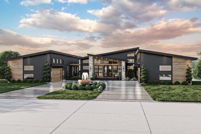 2-Bedroom Single-Story Luxury Modern Farmhouse with 4-Car Courtyard Entry (Floor Plan)