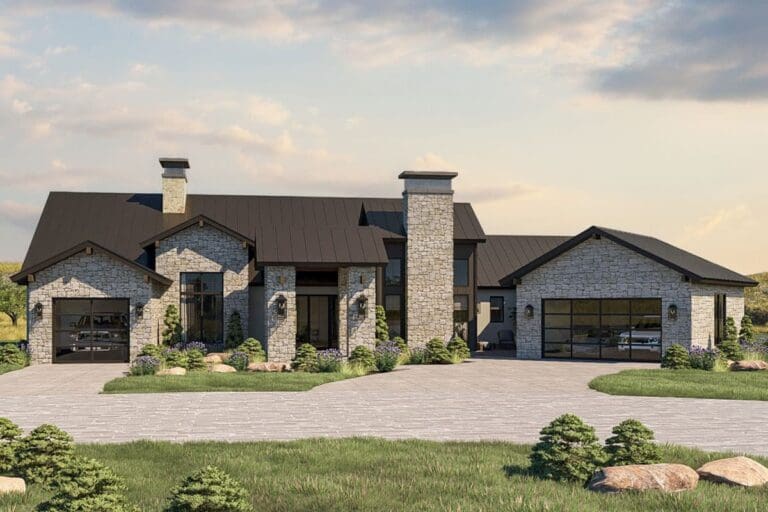3-Bedroom One-Story Texas Hill Country House with Courtyard (Floor Plan)