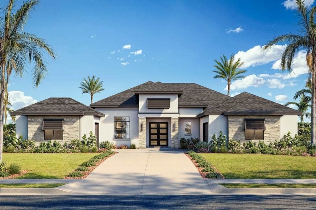 1-Story 4-Bedroom Coastal Contemporary House with Split Bedrooms (Floor Plan)