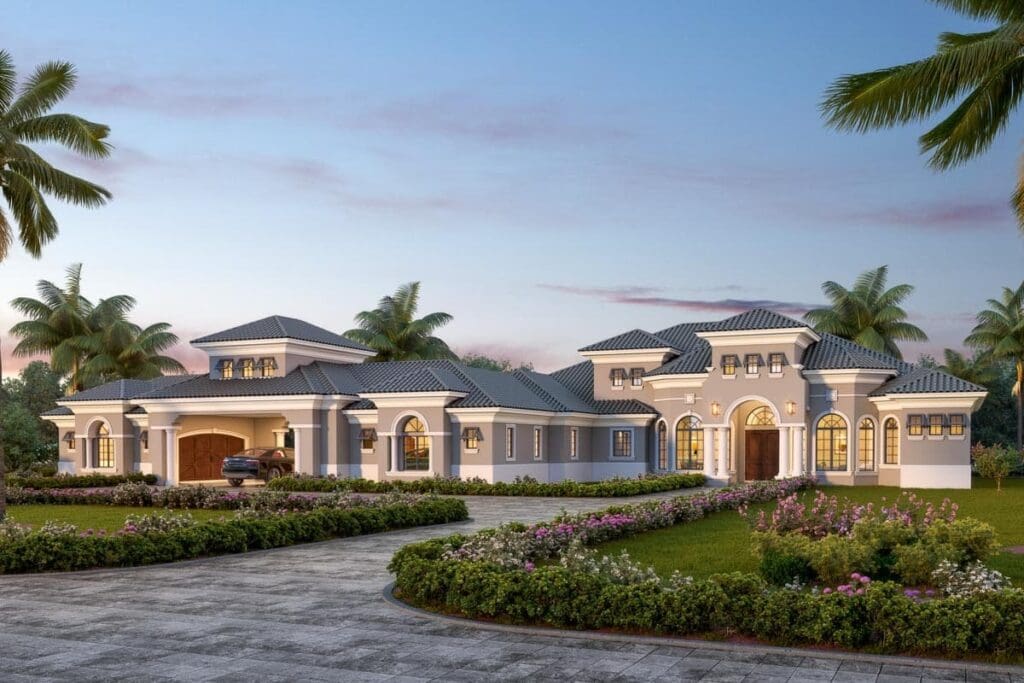 One-Story 4-Bedroom Mediterranean Coastal Home with Covered Lanai (Floor Plan)