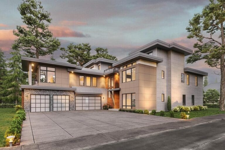 3-Story 6-Bedroom Contemporary House with Multiple Upper Level Decks (Floor Plan)