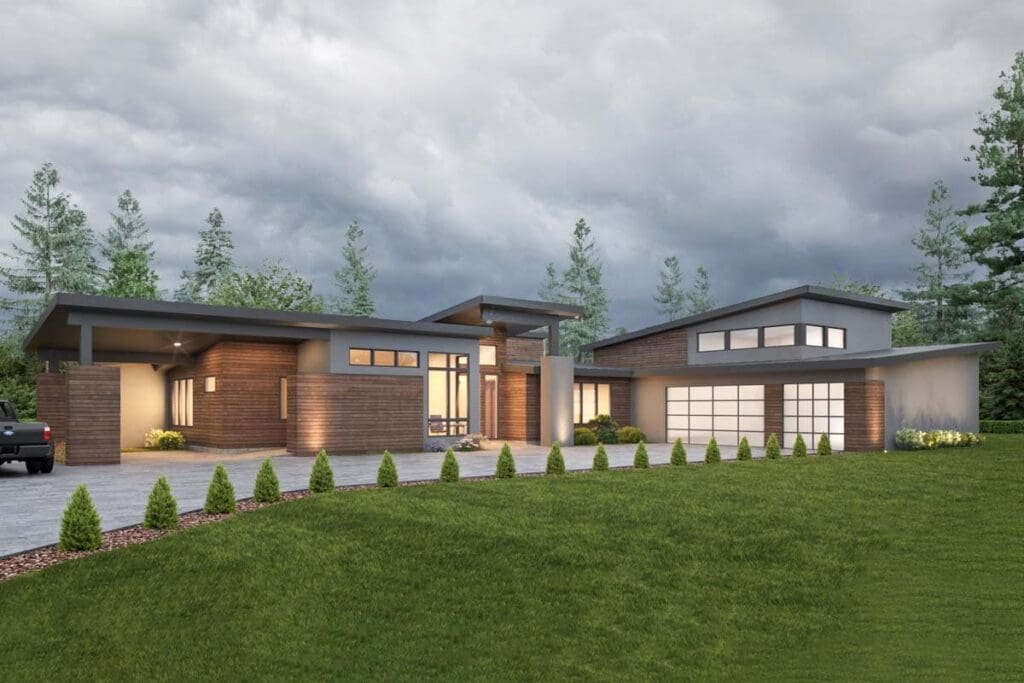 One-Story 4-Bedroom Modern House with Outdoor Office (Floor Plan)