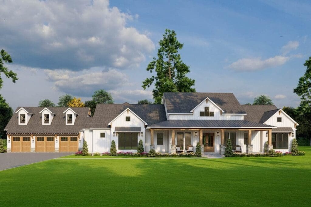 3-Bedroom 1-Story Luxury Farmhouse with Expansive Porches and Bonus Space (Floor Plan)