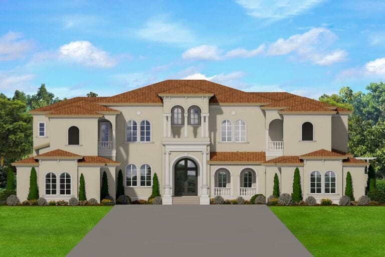 6-Bedroom 2-Story Mediterranean Home with 8-Car Garage (Floor Plan)