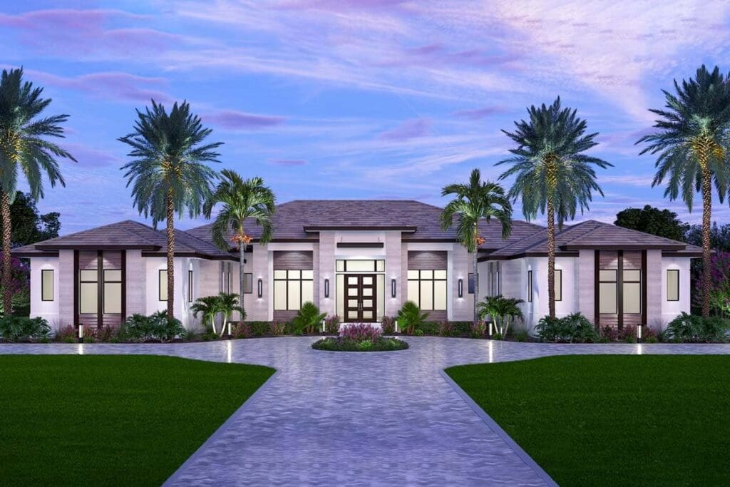4-Bedroom 1-Story Modern Luxury Estate with Expansive Lanai and 4-Car Side Garage (Floor Plan)