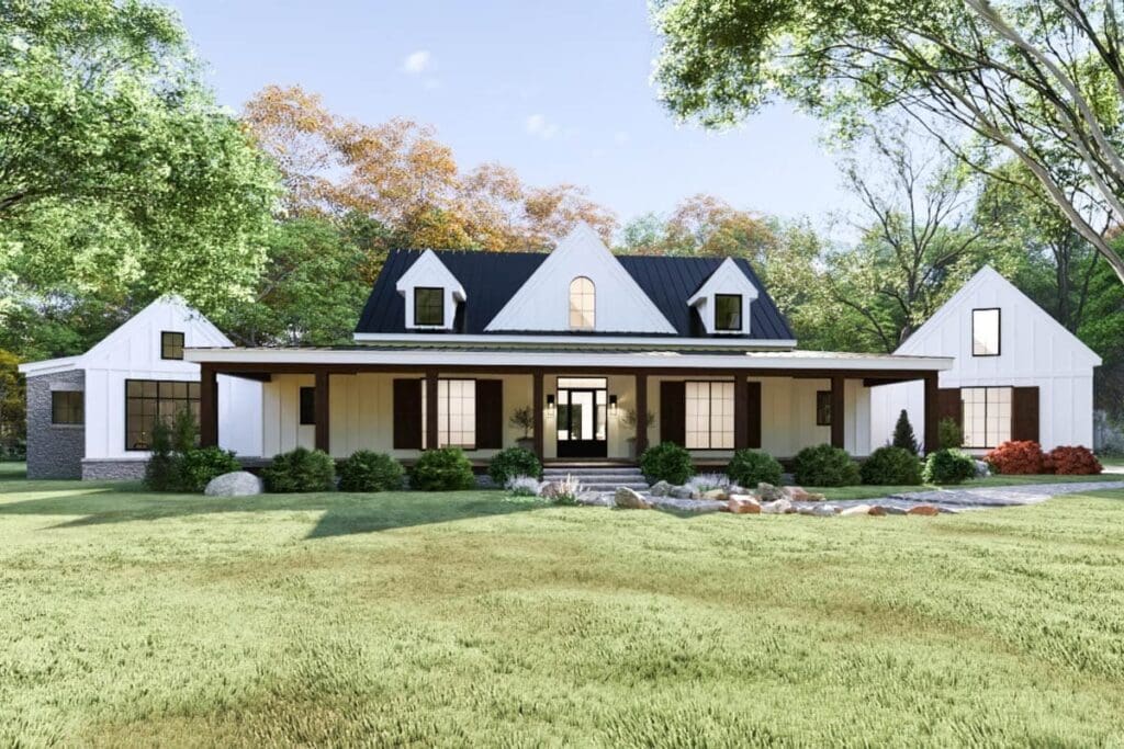 5-Bedroom Dual-Story Modern Farmhouse with Angled Garage (Floor Plan)