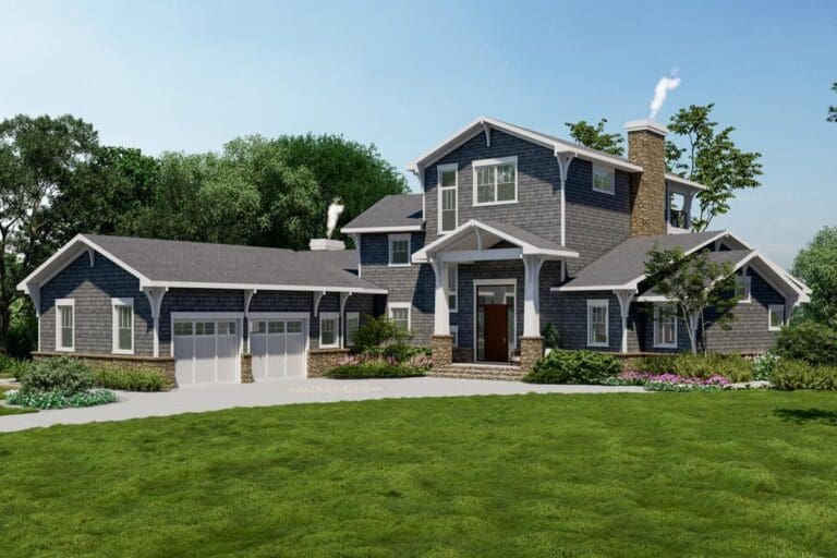 4-Bedroom Three-Story Craftsman Home with Stacked Rear Porches (Floor Plan)