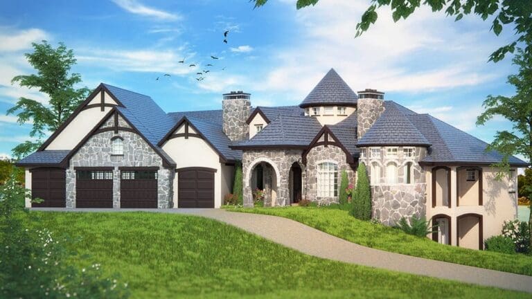 Single-Story 5-Bedroom European Lodge Manor with Home Theater (Floor Plan)