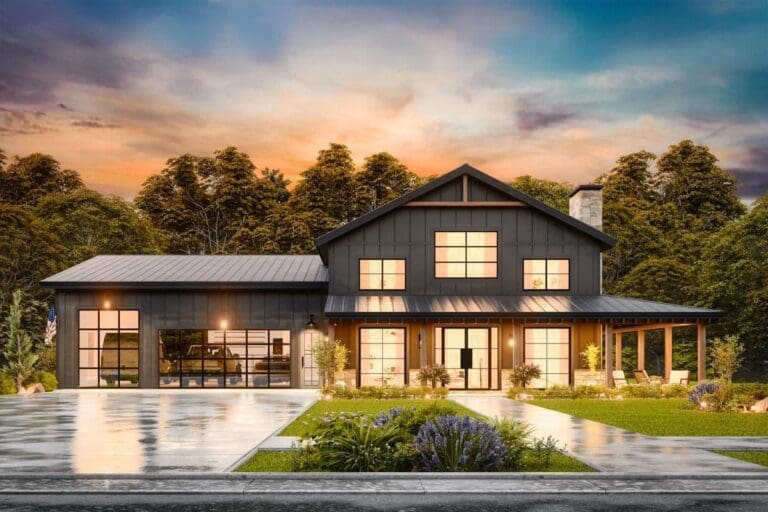 3-Bedroom 2-Story Modern Farmhouse Barndominium with Loft, RV Garage, and Optional Bonus Rooms (Floor Plan)