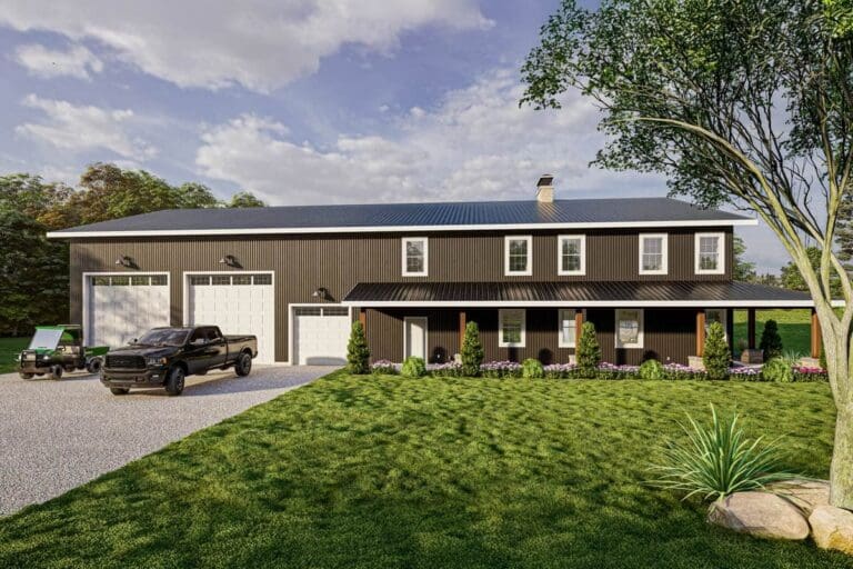 7-Bedroom 2-Story Modern Farmhouse with Expansive Front Porch (Floor Plan)
