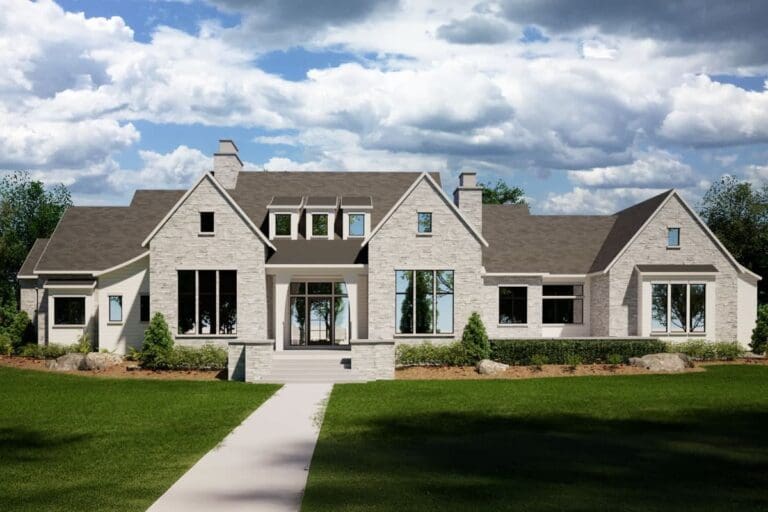 6-Bedroom Single-Story Contemporary Floor Plan with Vaulted Great Room, Lower Level, and Side-Load Garage