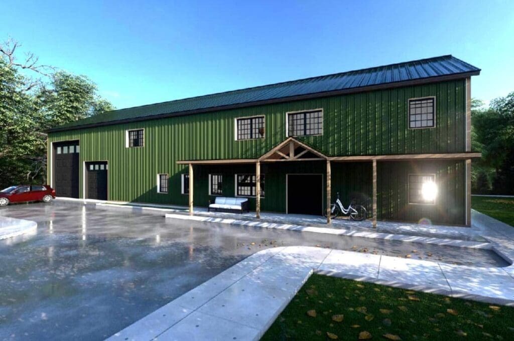 4-Bedroom Barndominium with Two-Story Great Room and RV Garage (Floor Plan)