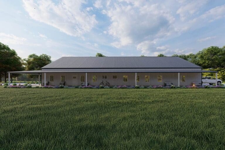 4-Bedroom 1-Story Contemporary Farmhouse with Expansive Porch (Floor Plan)