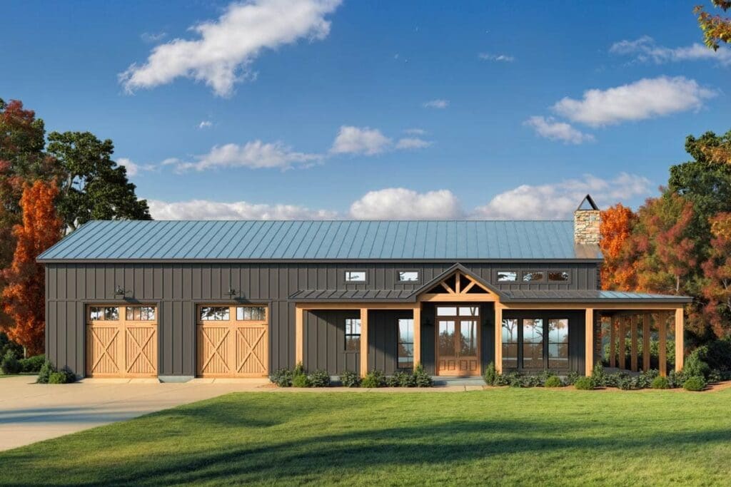 3-Bedroom 1-Story Barndominium-Style Modern Farmhouse with Massive Porch and Workshop Garage (Floor Plan)