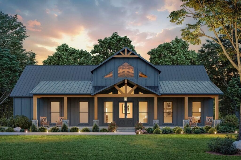 4-Bedroom 1-Story Barndo-Style Modern Farmhouse with Expansive Wraparound Porches (Floor Plan)