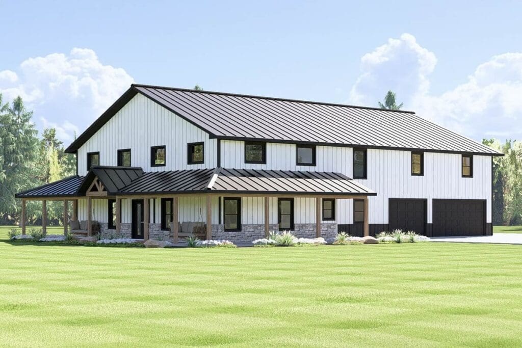 4-Bedroom 2-Story Barndominium with Wrap-Around Porch and Finished Apartment (Floor Plan)
